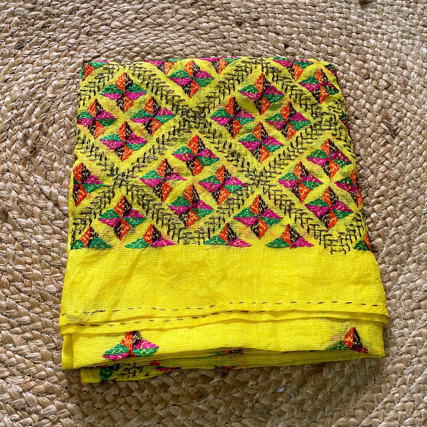 Sunny Yellow Phulkari embroidery dupatta