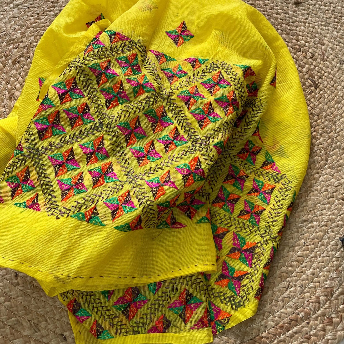 Sunny Yellow Phulkari embroidery dupatta