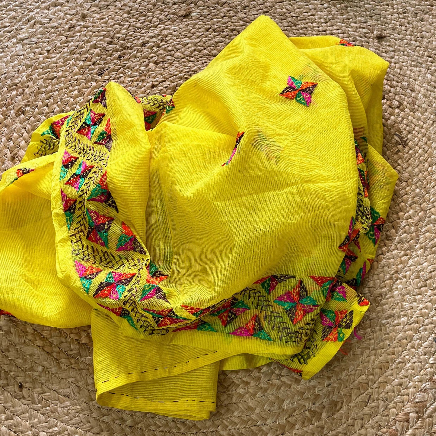 Sunny Yellow Phulkari embroidery dupatta