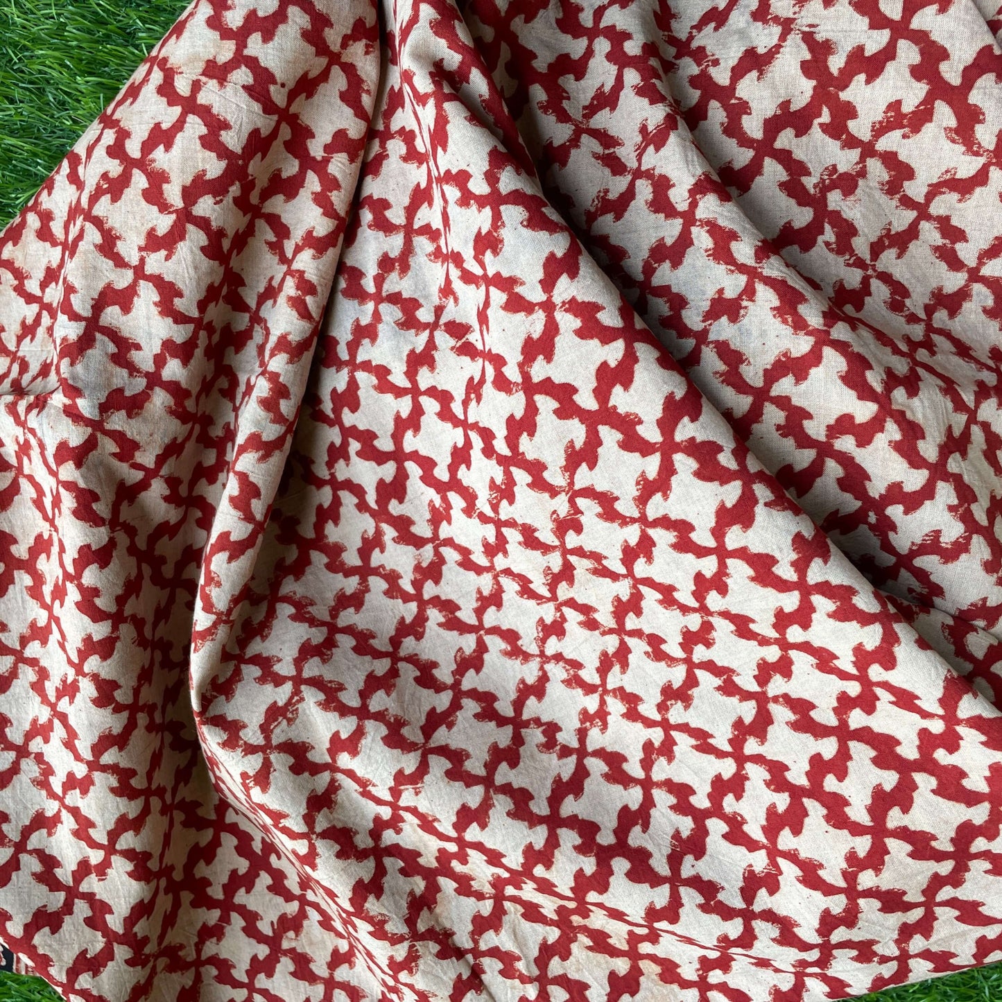 zig zag  block print Cotton sari