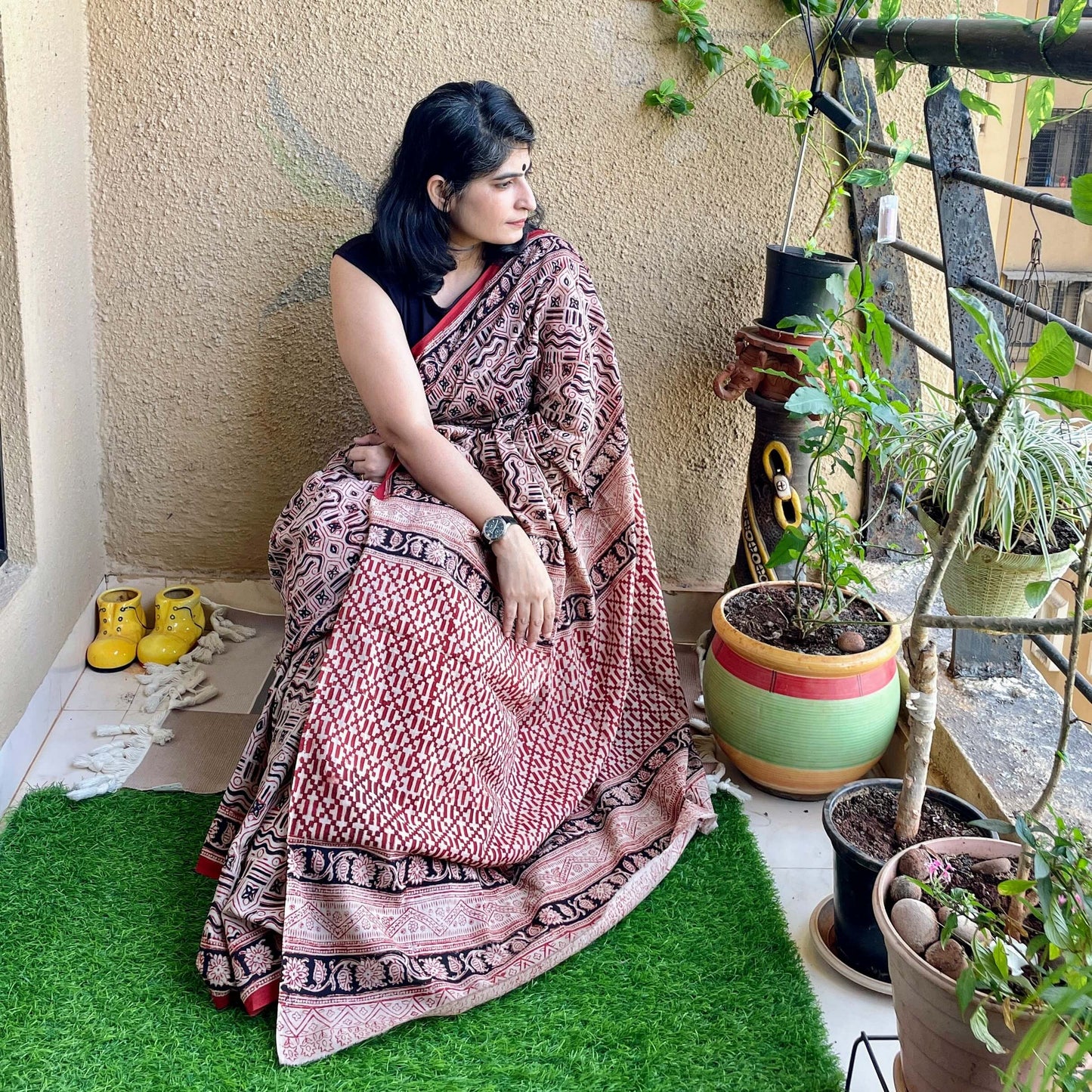 block print cotton kalamkari saree