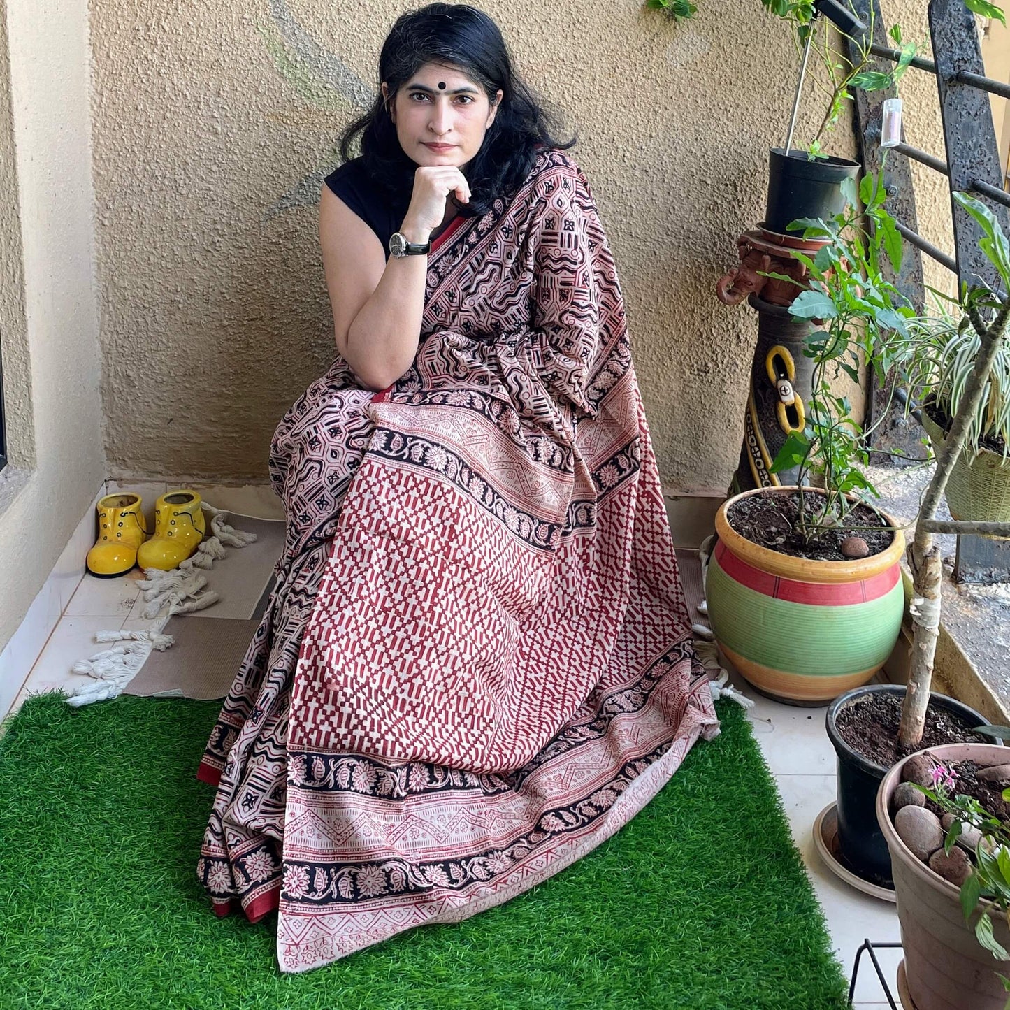 block print cotton kalamkari saree