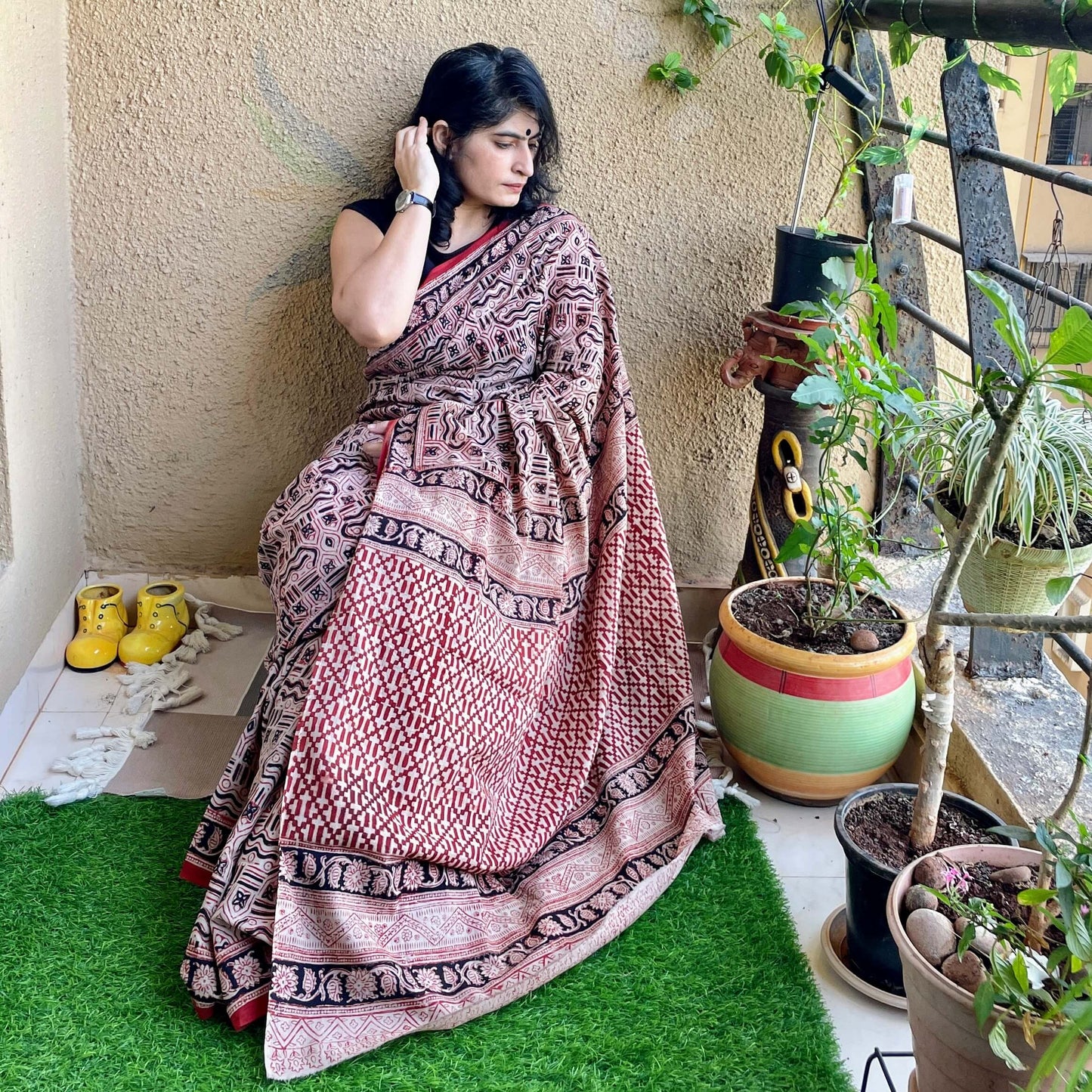 block print cotton kalamkari saree