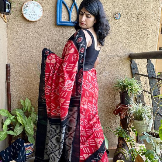 Red Black Pochampally Ikat cotton