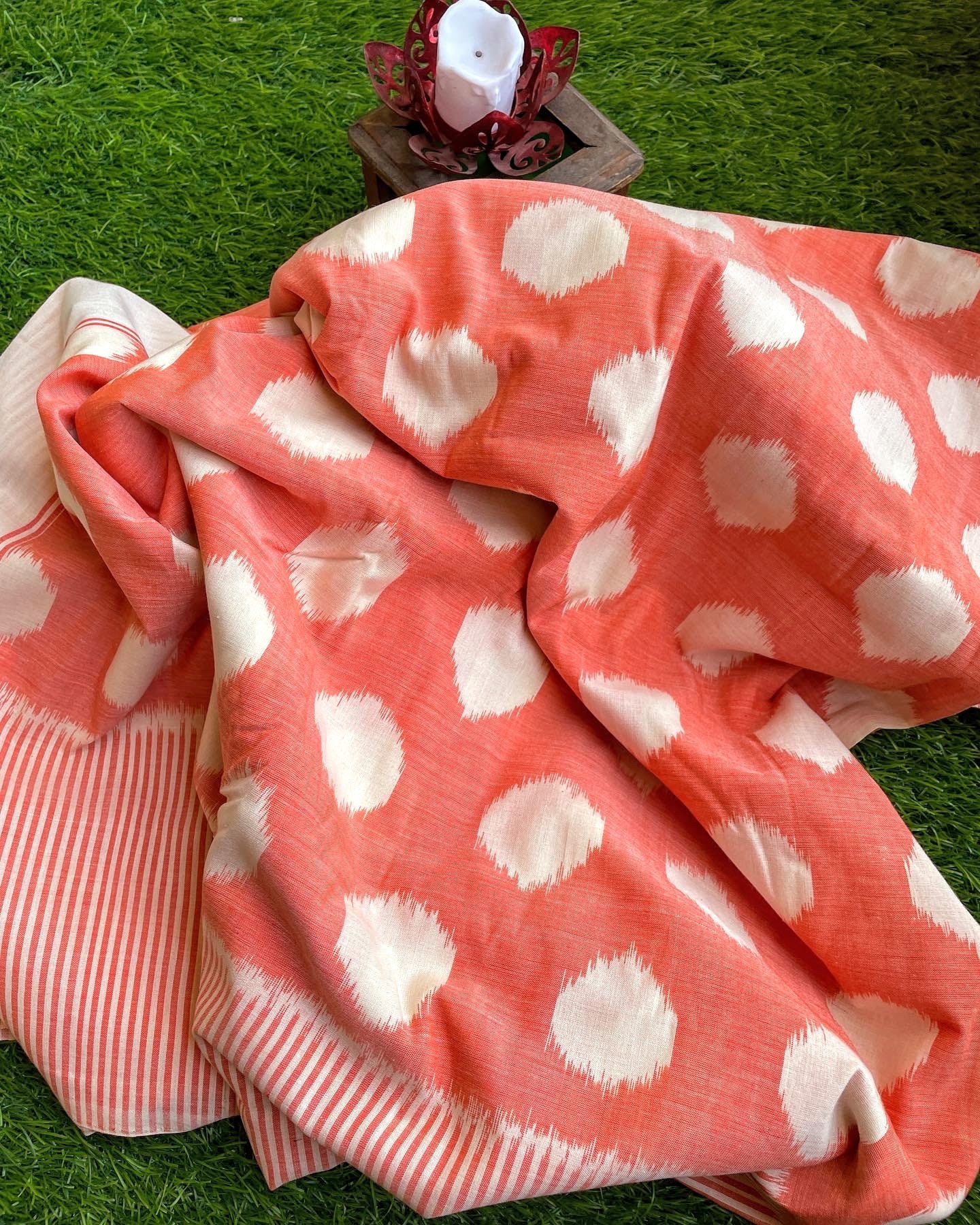 Polka Orange Pochampally cotton