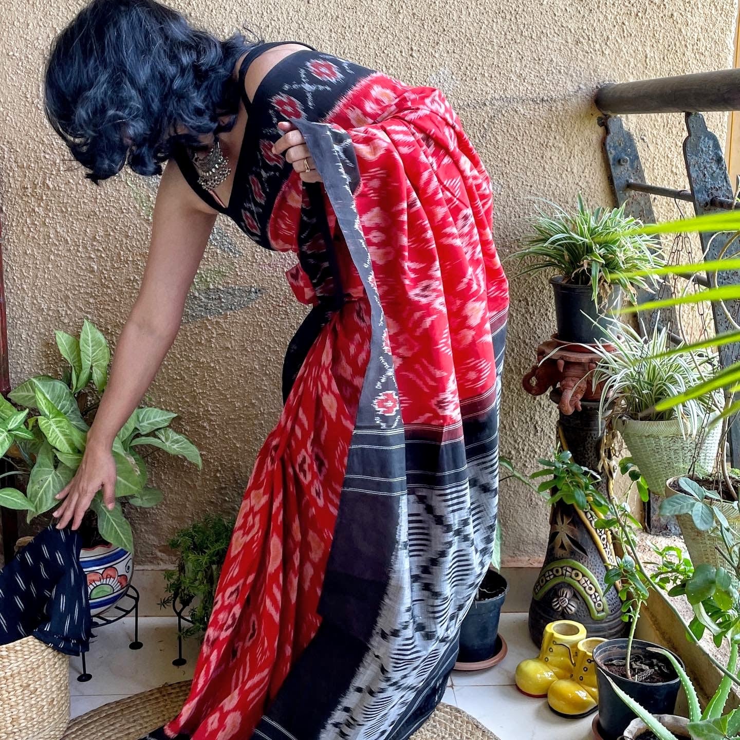 Red Black Pochampally Ikat cotton