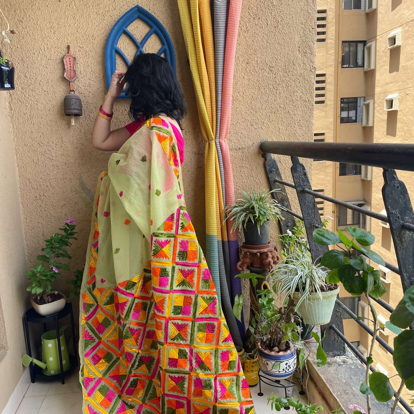 Green Phulkari embroidery Saree