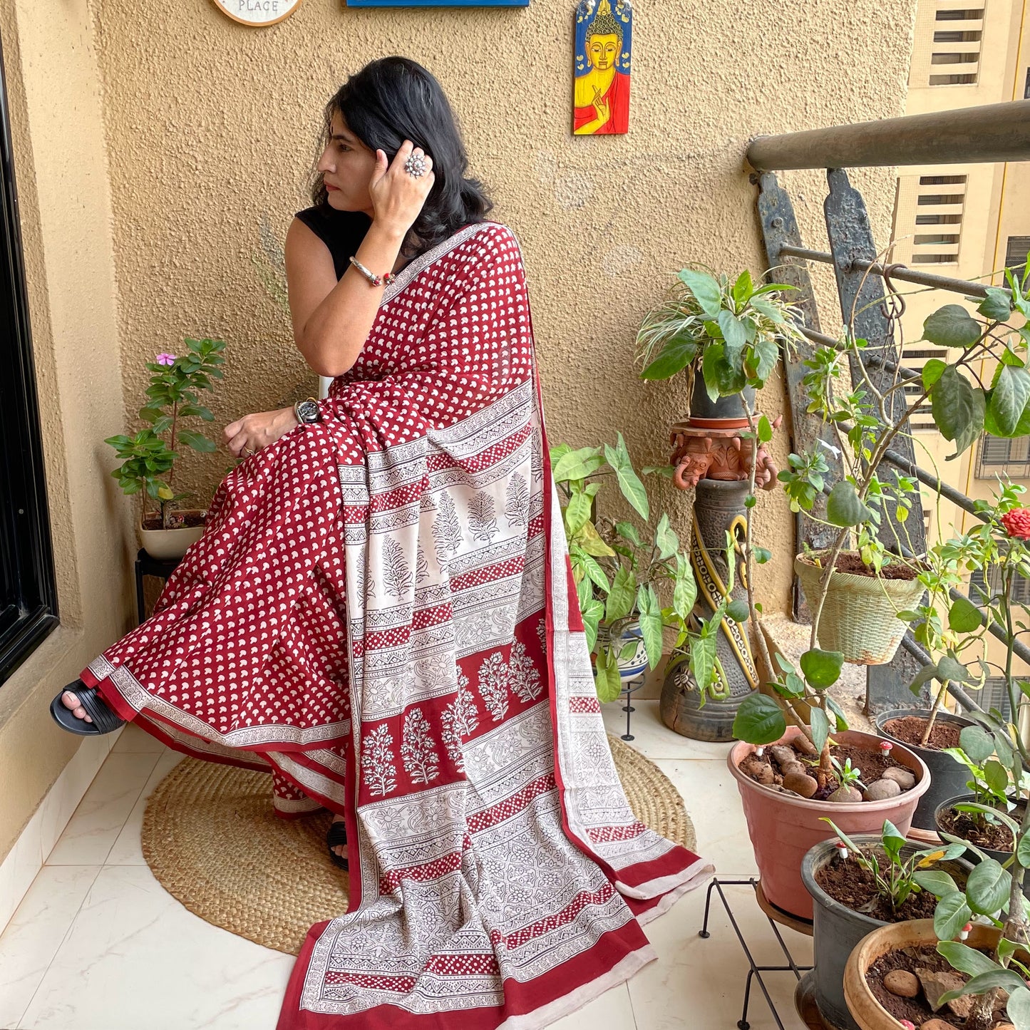 Bagh Print mushroom Saree