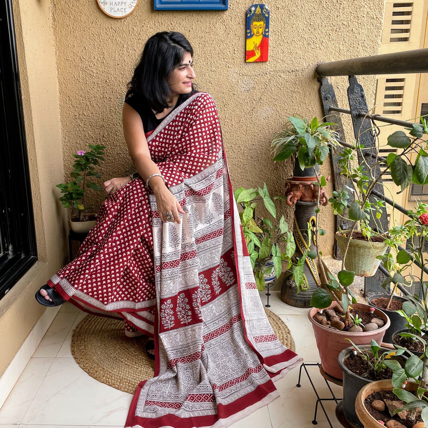 Bagh Print mushroom Saree