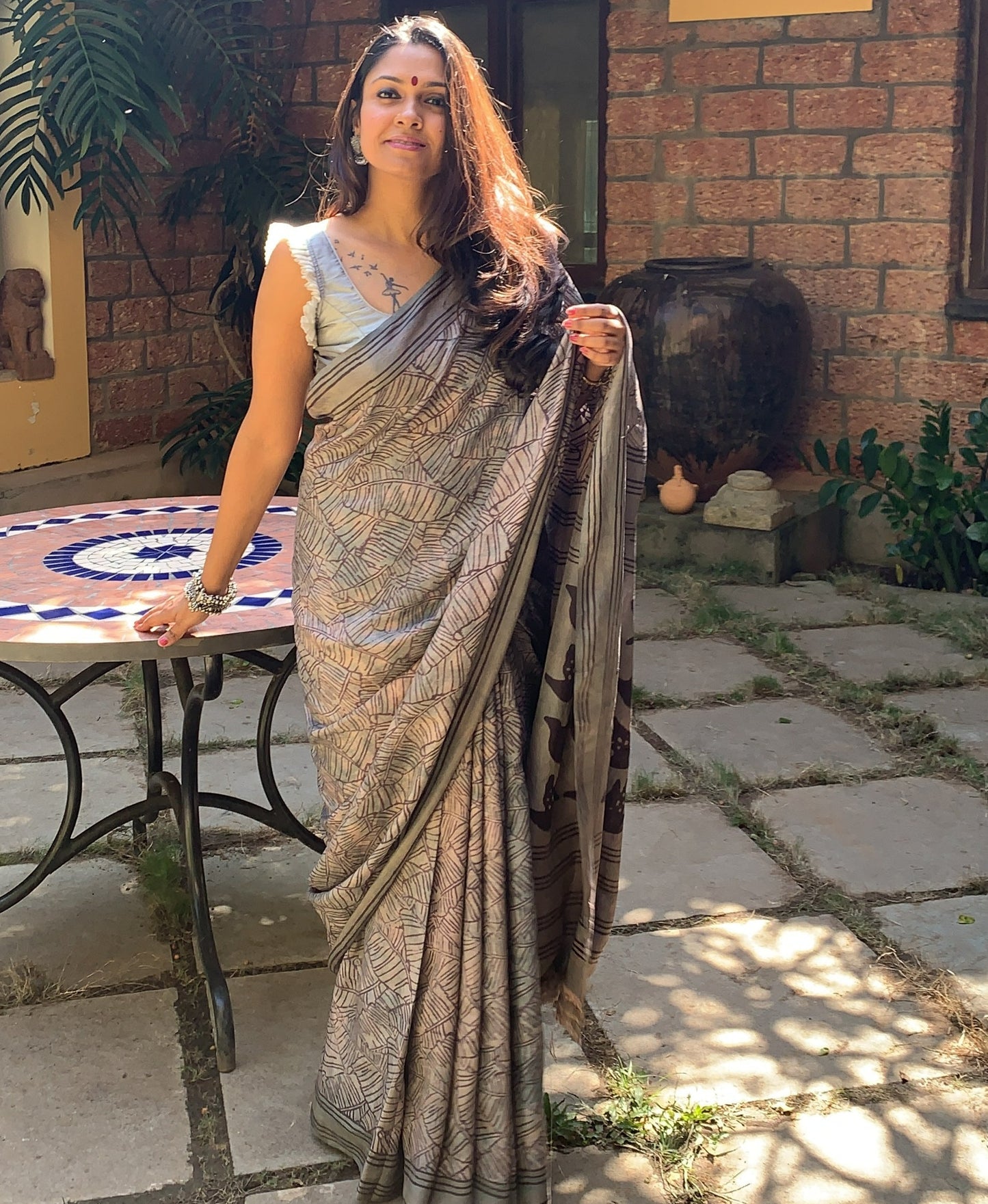 Mulberry Silk Saree with bird pattern