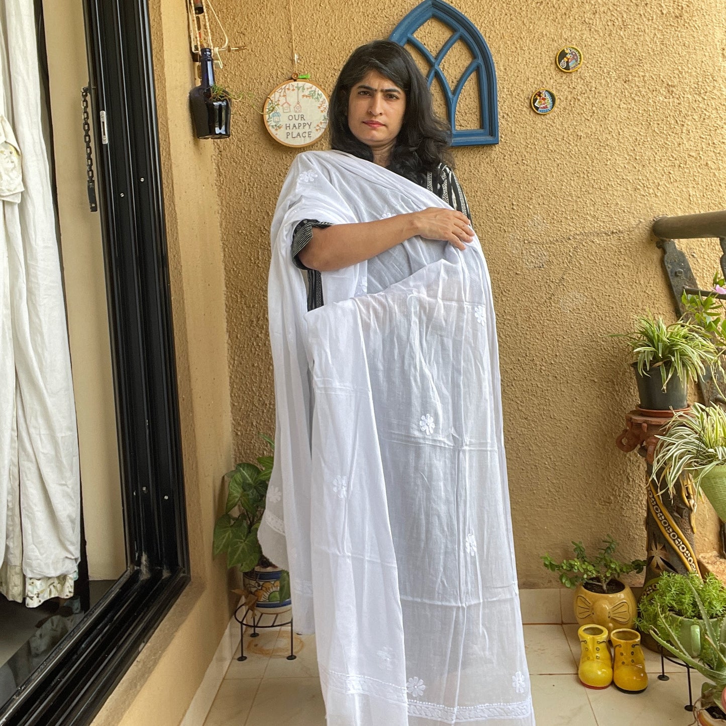 White MulMul Chikankari Dupatta