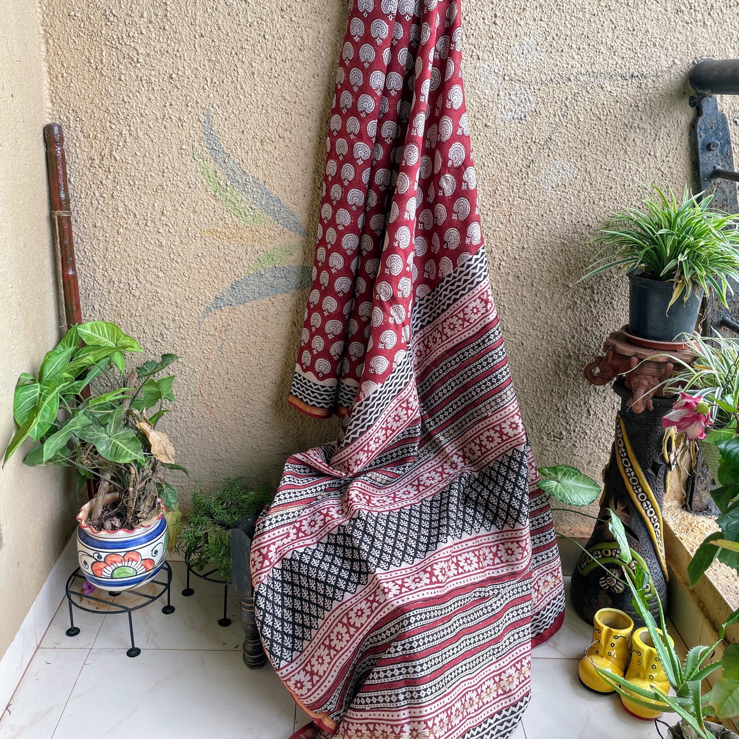 Maroon block print cotton2