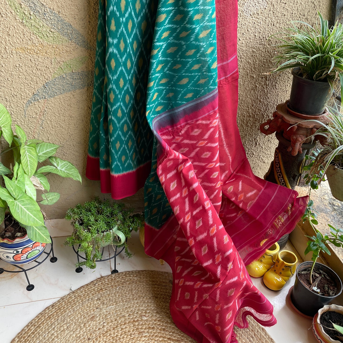 Green Maroon Pochampally Ikat cotton