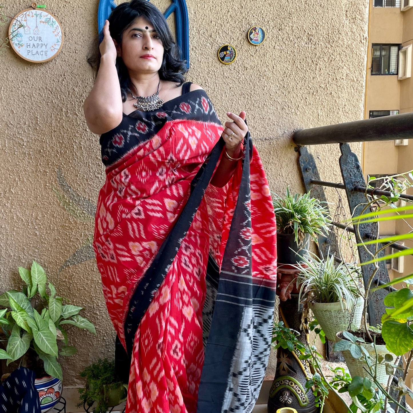 Red Black Pochampally Ikat cotton