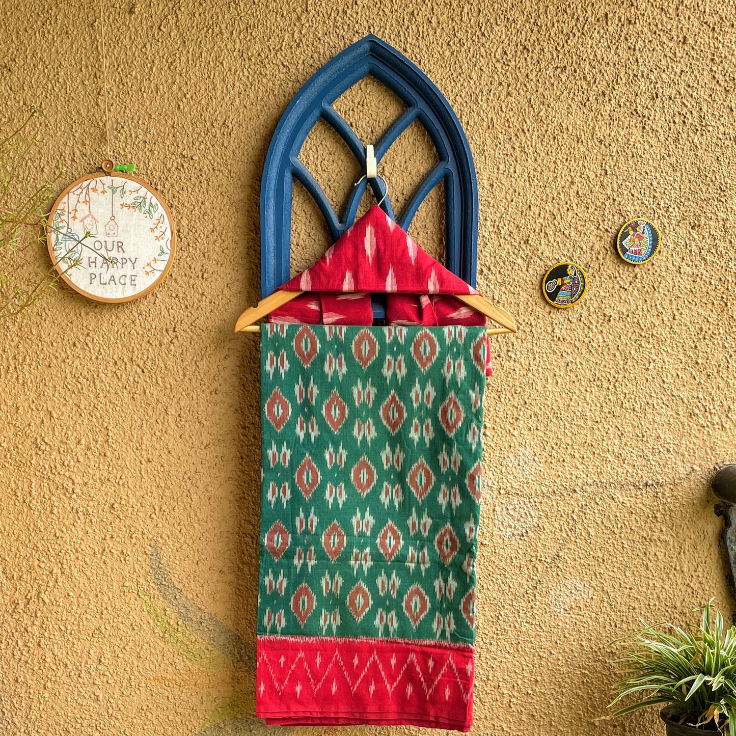 Green red Pochampally Ikat cotton