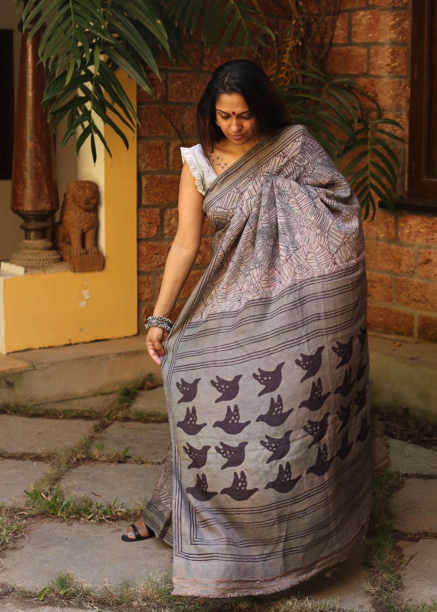 Bird Mulberry Silk Saree