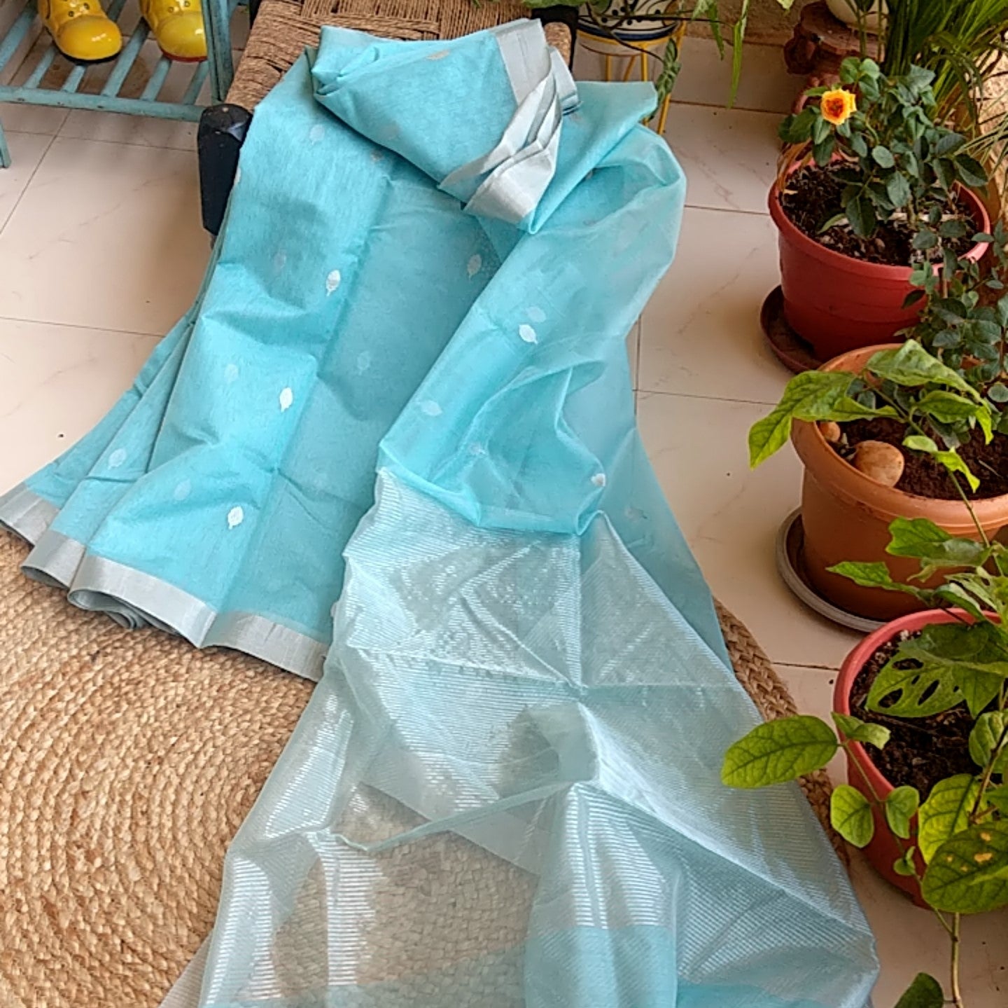 light blue Chanderi Saree