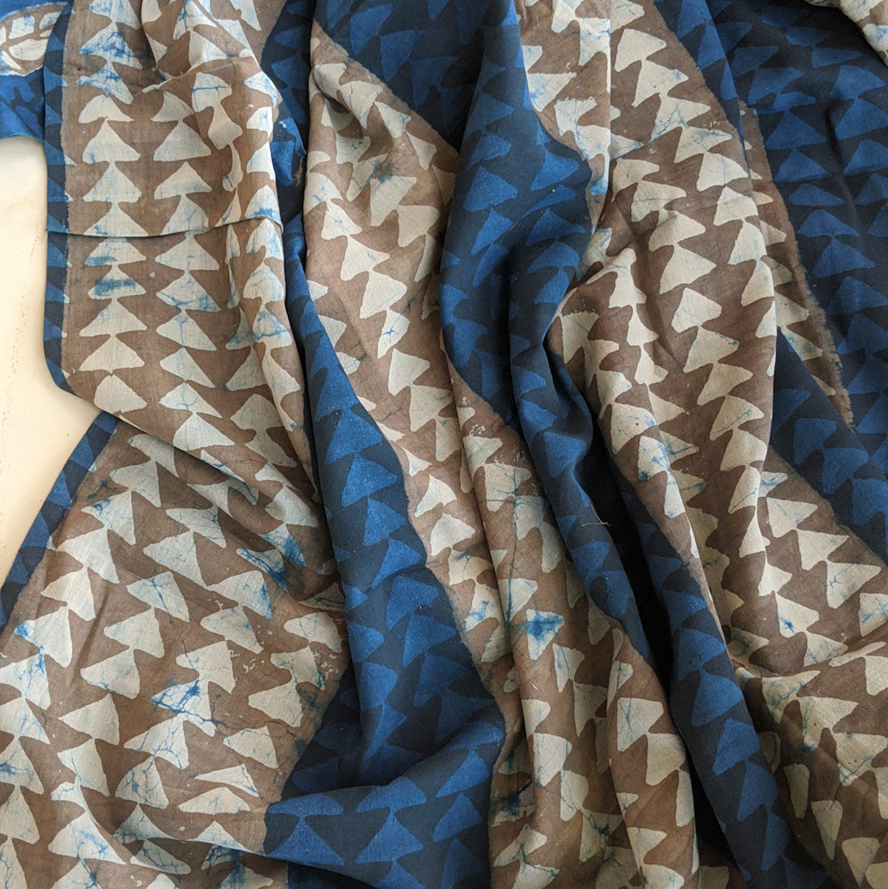 Indigo Blue Cotton Blockprint sari