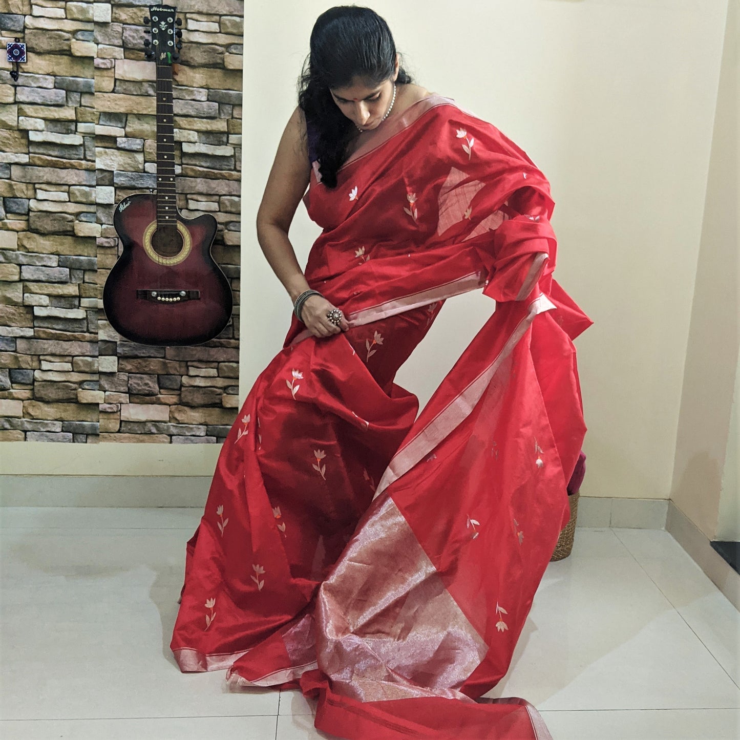 Red Chanderi Silk