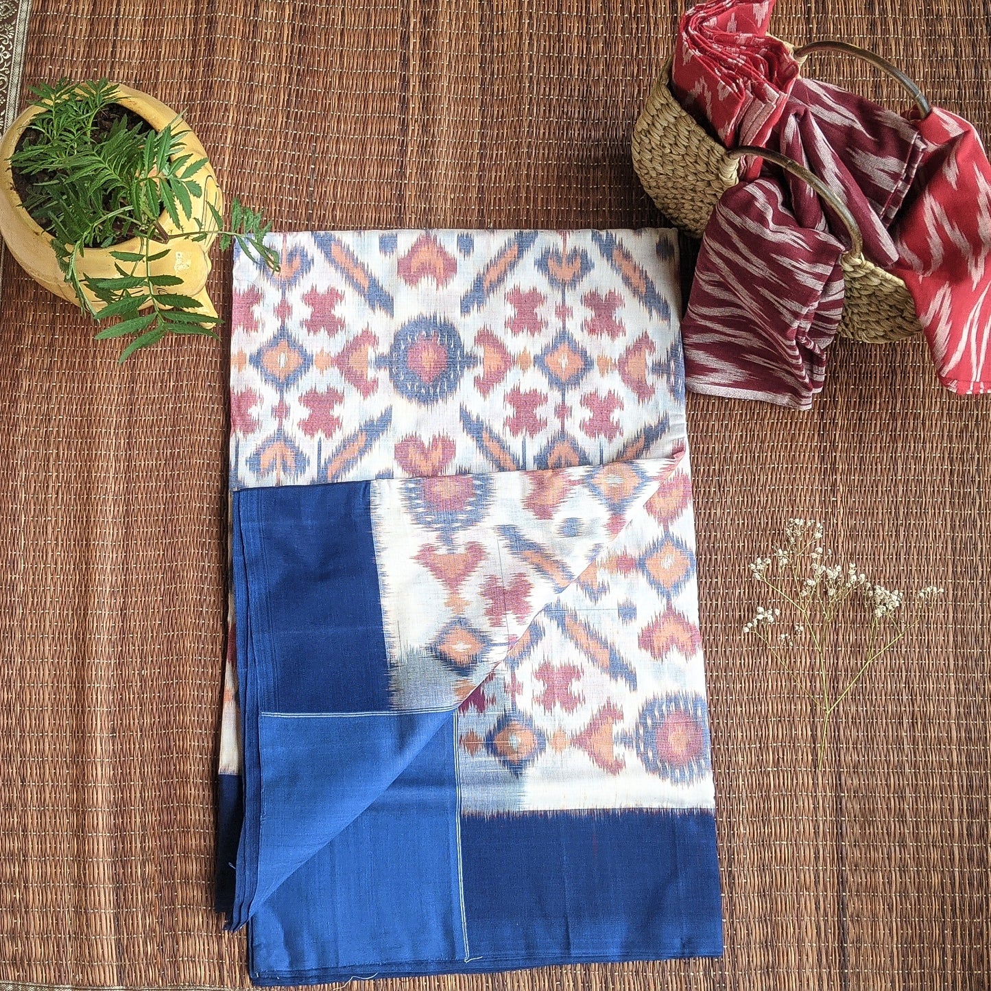 blue white Pochampally Ikkat