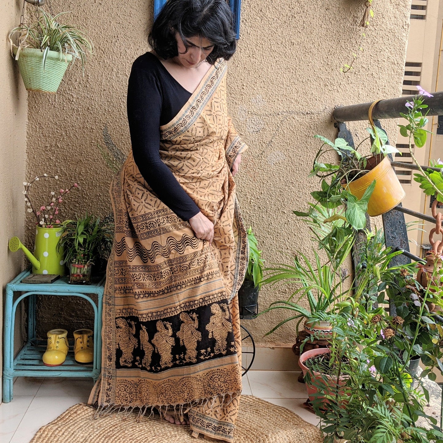 yellow cotton Kalamkari