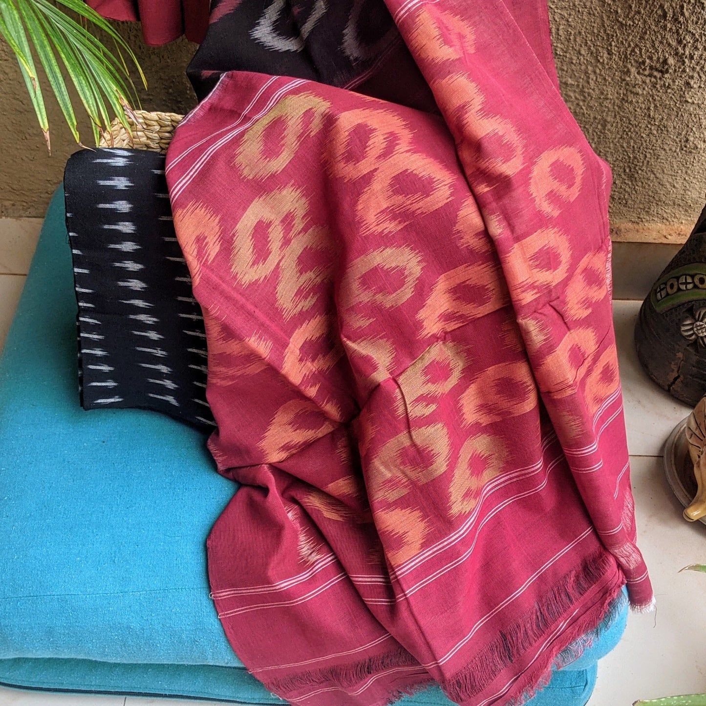 Black Pochampally Ikat cotton saree