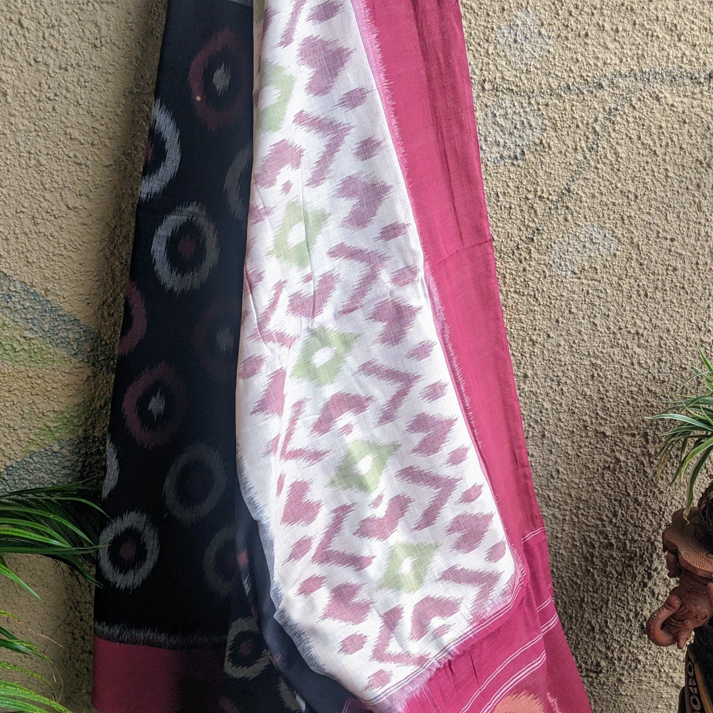 Black Pochampally Ikat cotton saree
