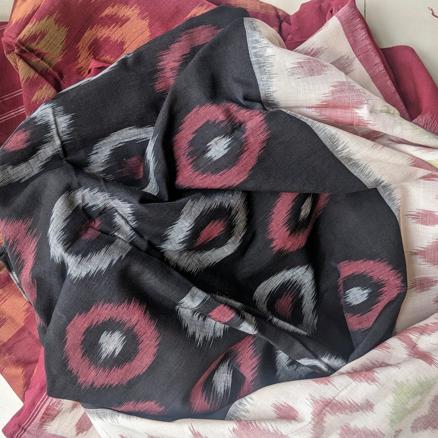 Black Pochampally Ikat cotton saree