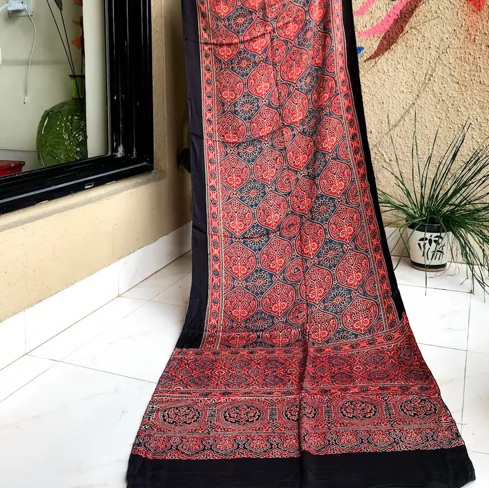 Rust Ajrakh Stole www.forsarees.com