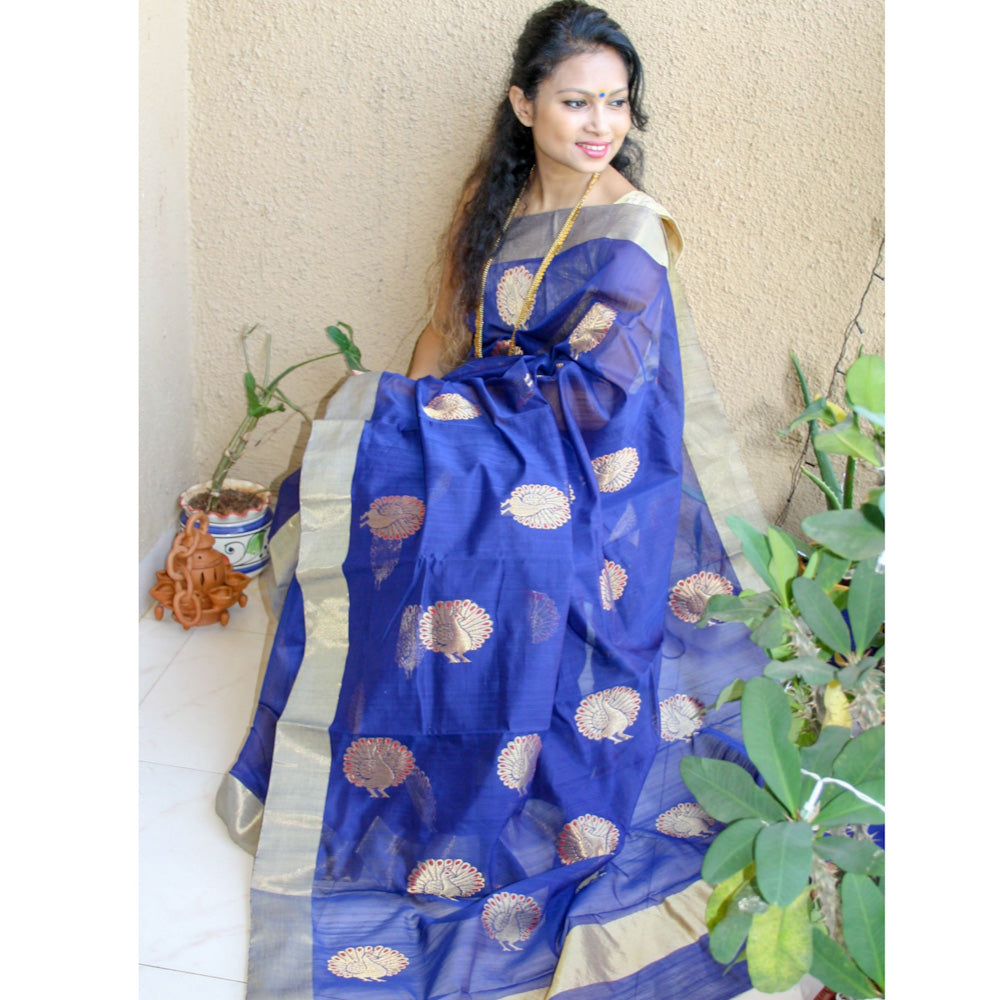 Blue Chanderi Zari saree