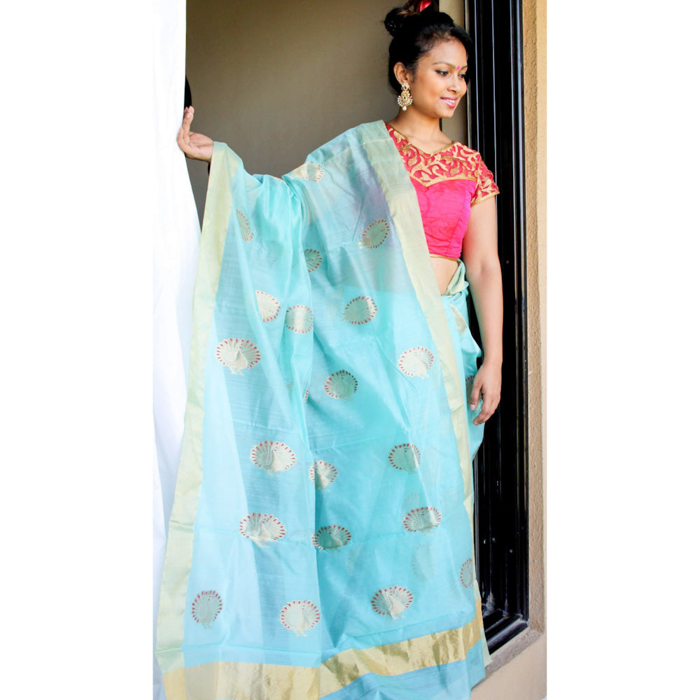 Turquoise Chanderi Zari