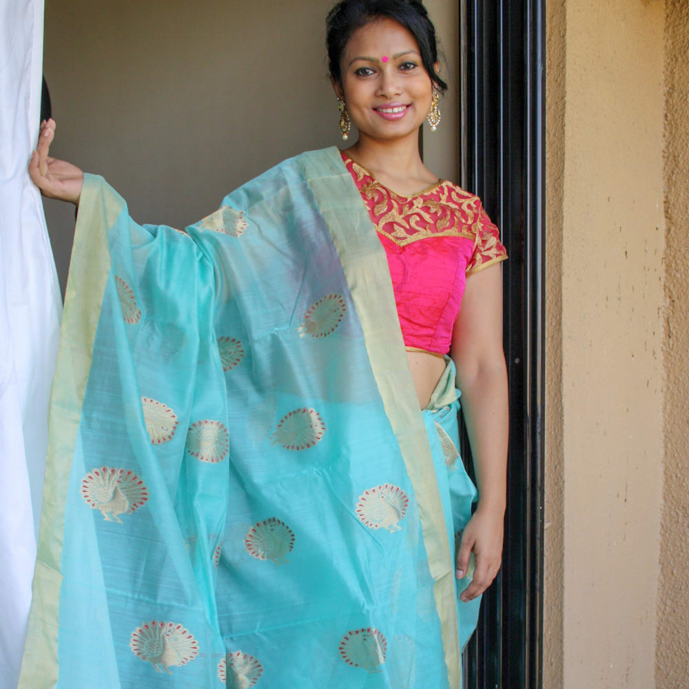 Turquoise Chanderi Zari