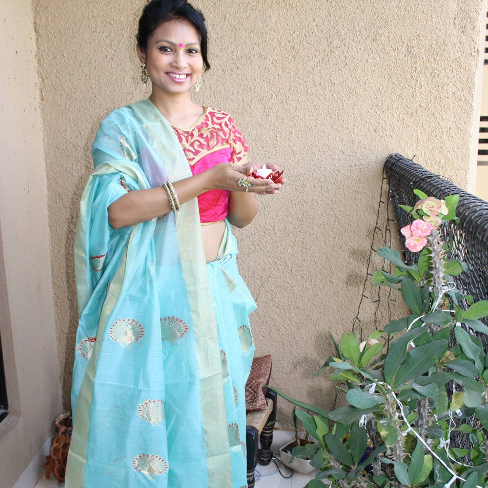 Turquoise Chanderi Zari