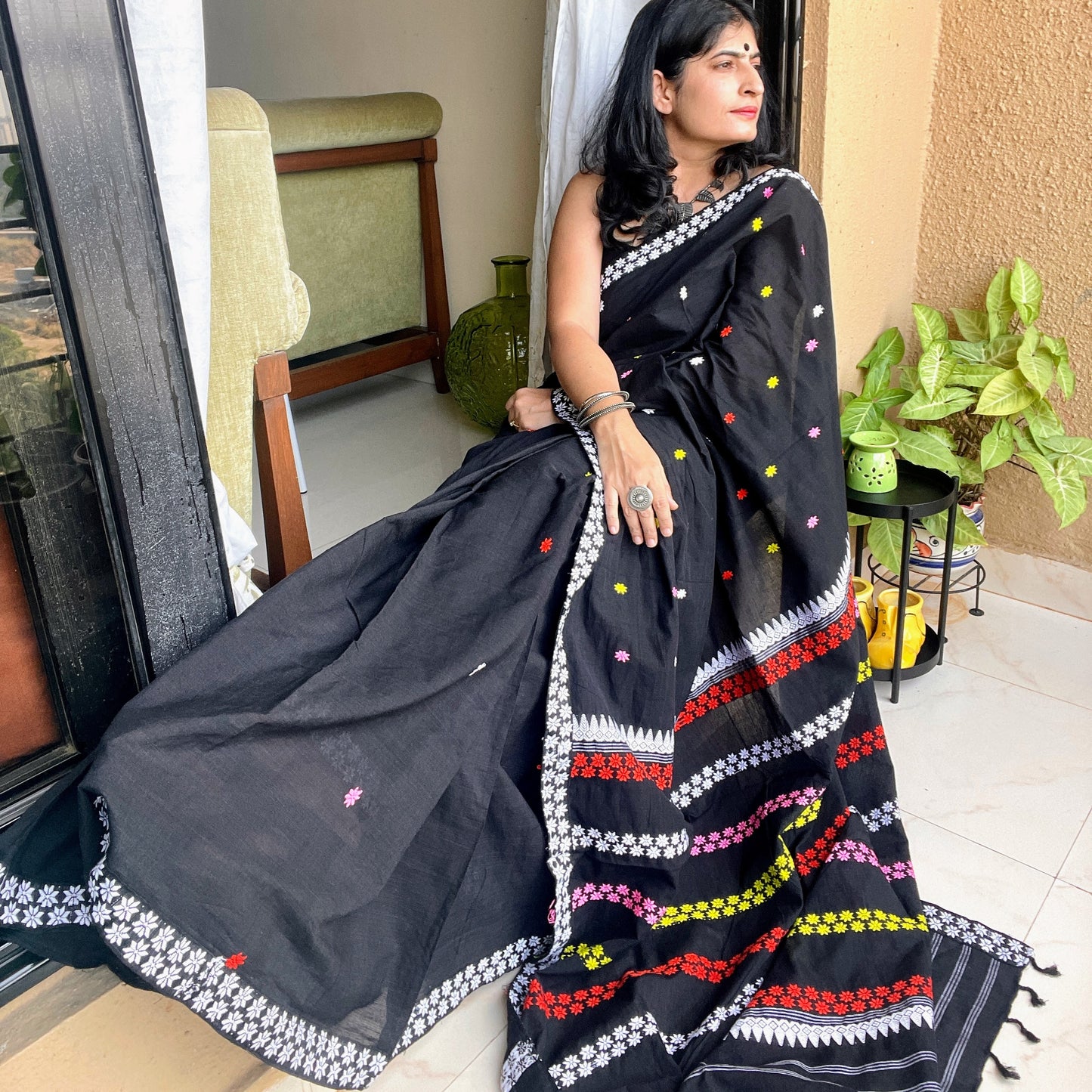 Black Assam Cotton Saree