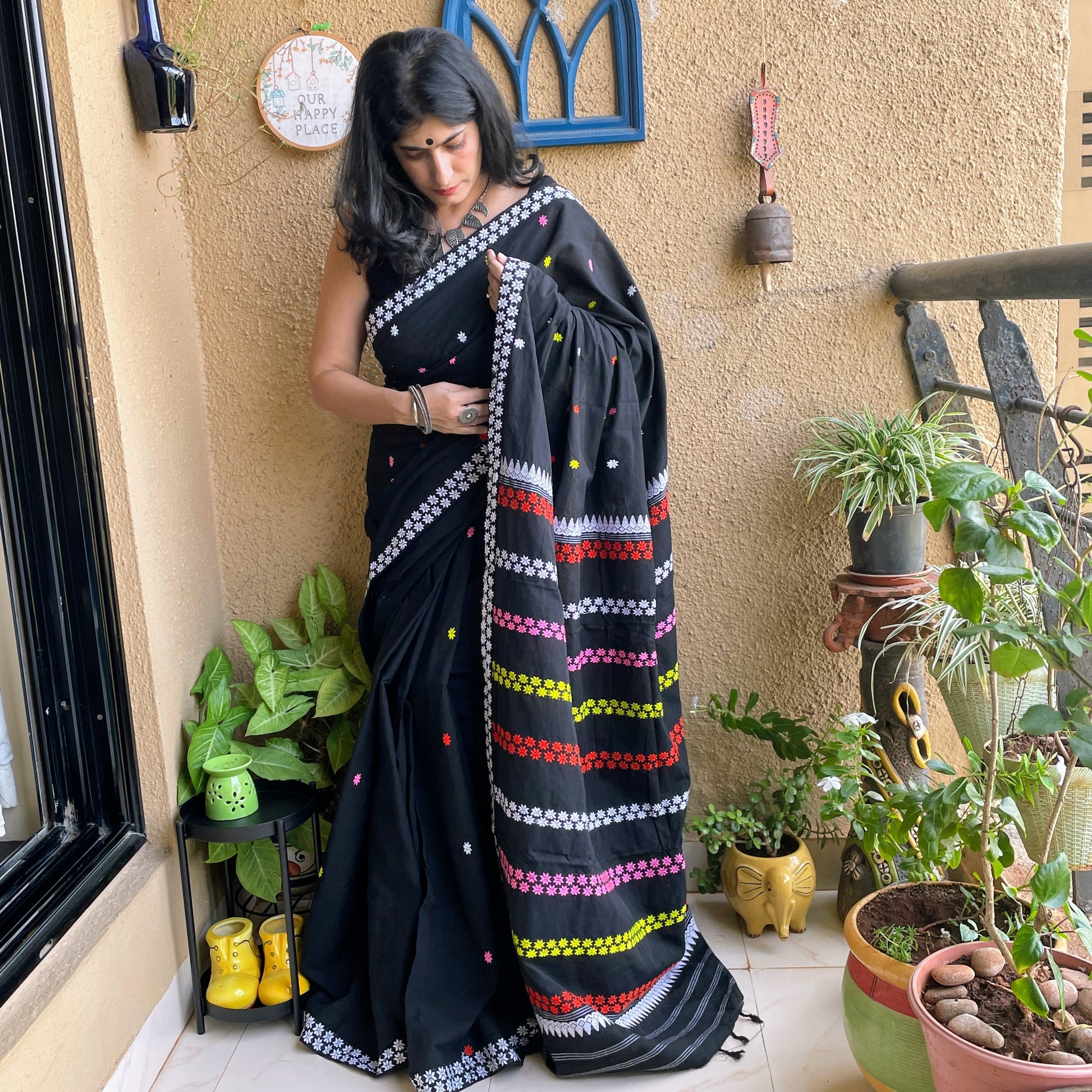 Black Assam Cotton Saree