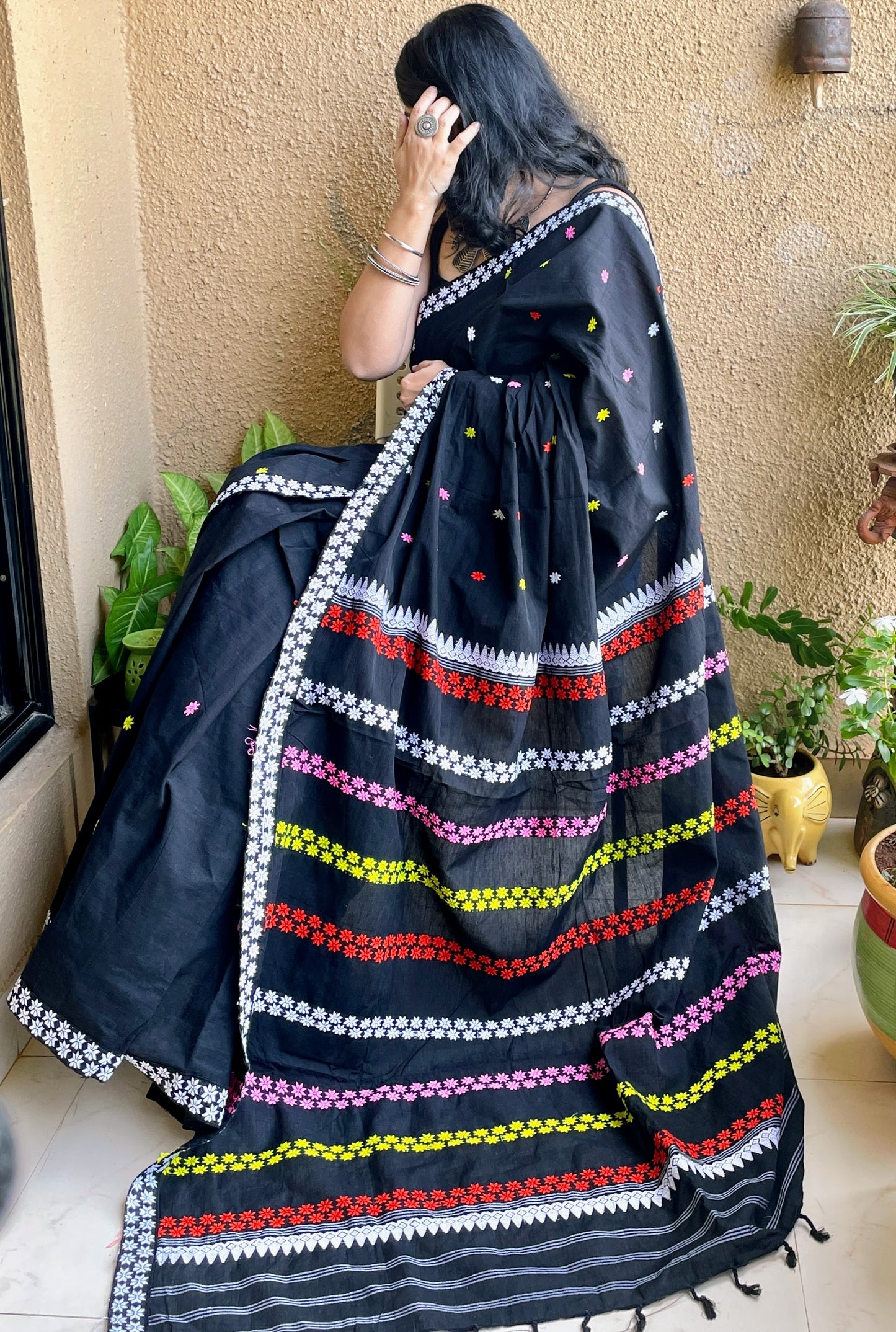 Black Assam Cotton Saree