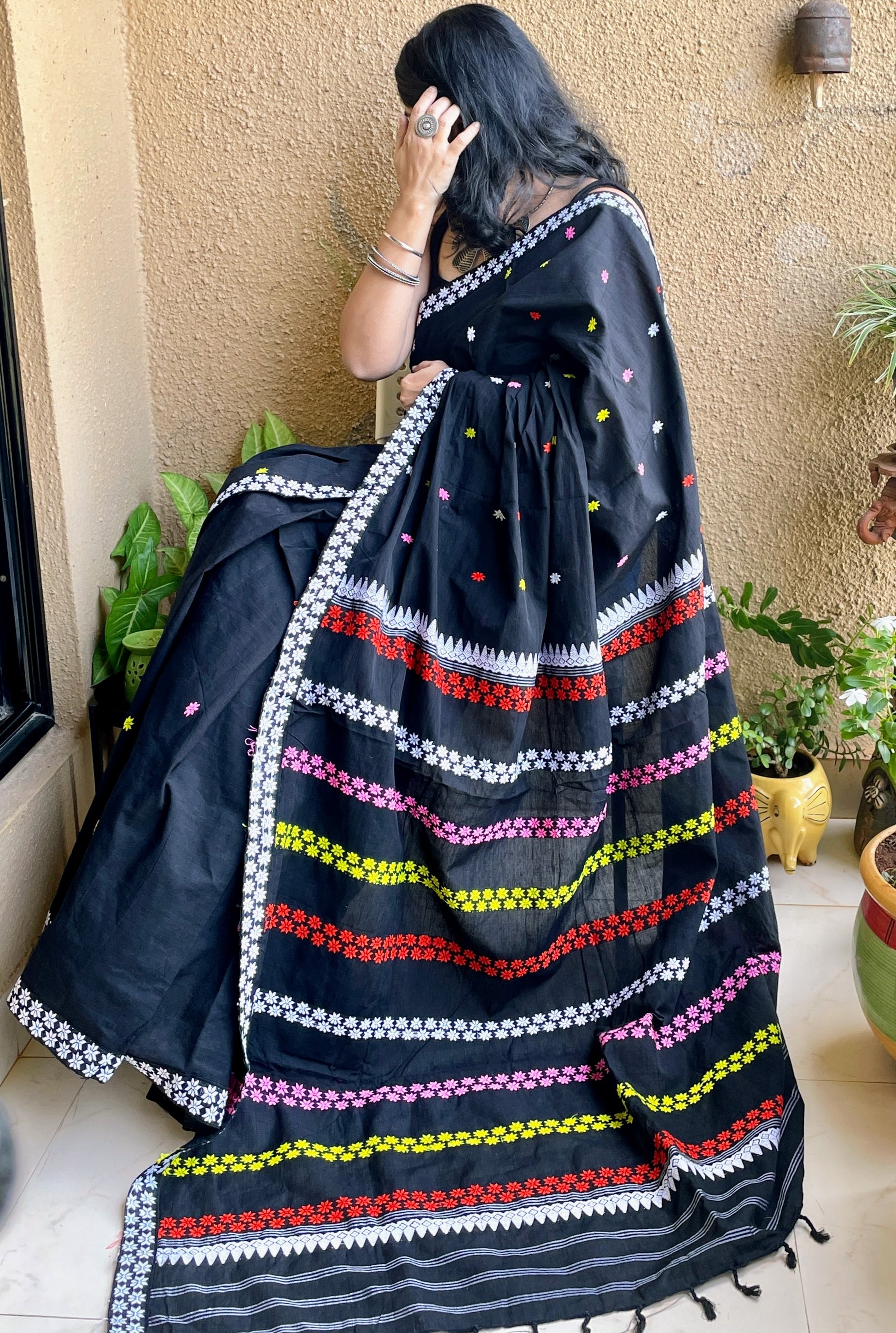 Black Assam Cotton Saree