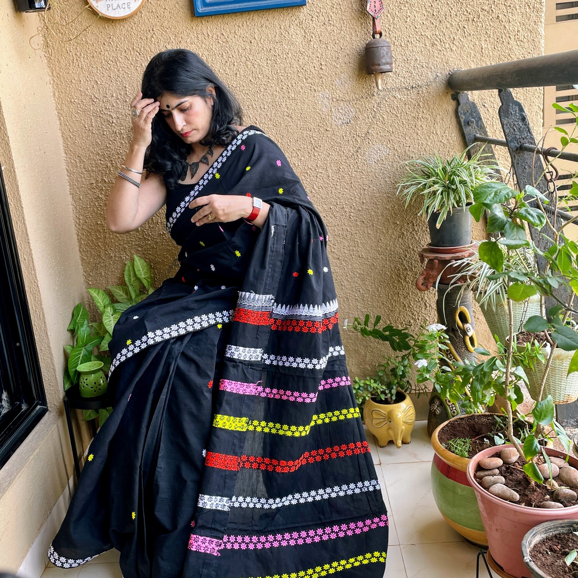 Black Assam Cotton Saree