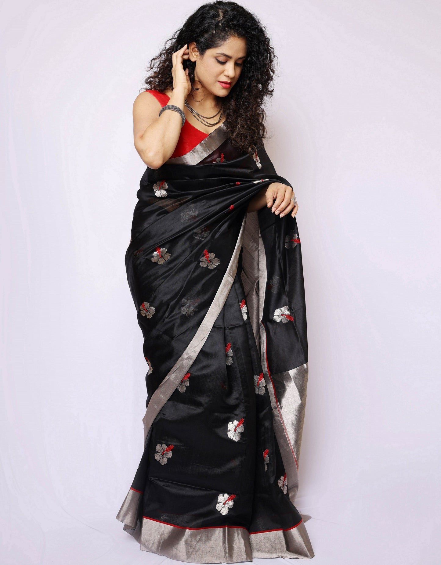 Black Chanderi Silk Saree