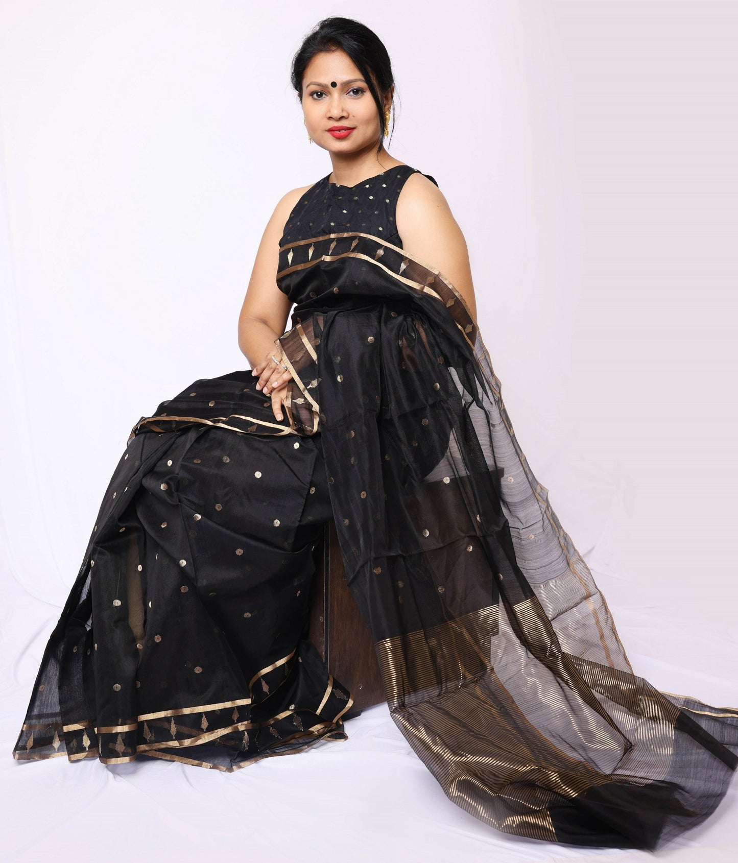 Black cotton silk Chanderi Saree