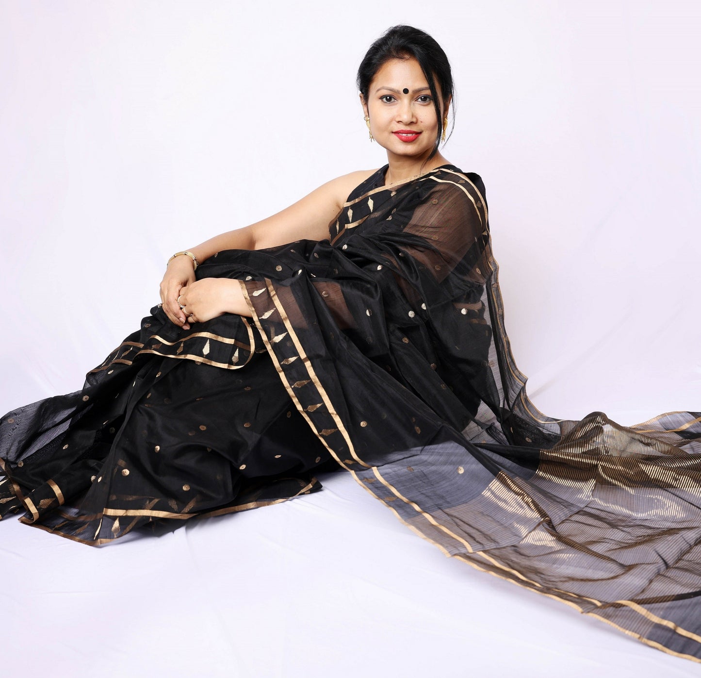 Black cotton silk Chanderi Saree