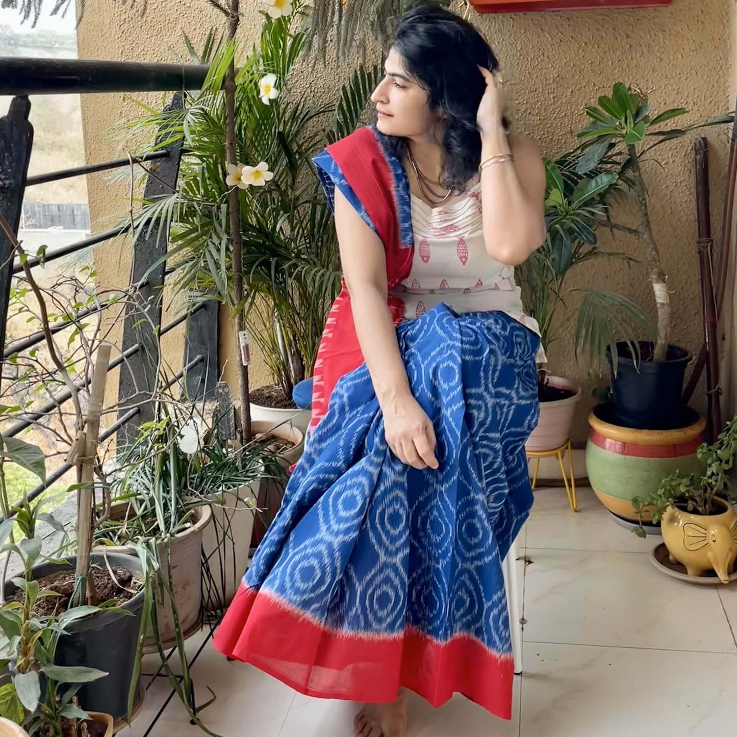 Blue Pochampally Ikkat cotton Saree