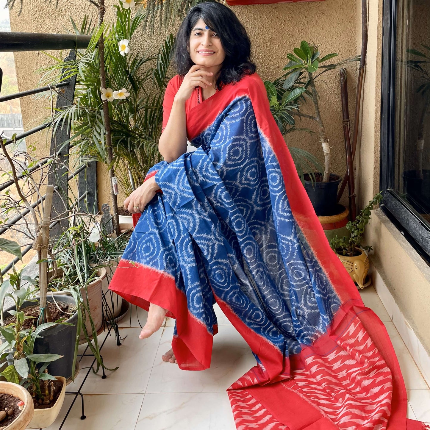 Blue Pochampally Ikkat cotton Saree
