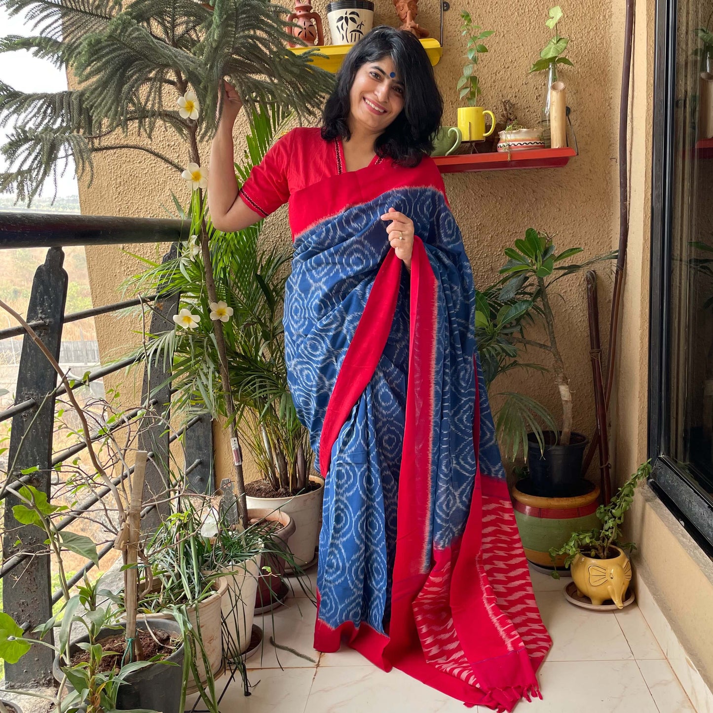 Blue Pochampally Ikkat cotton Saree