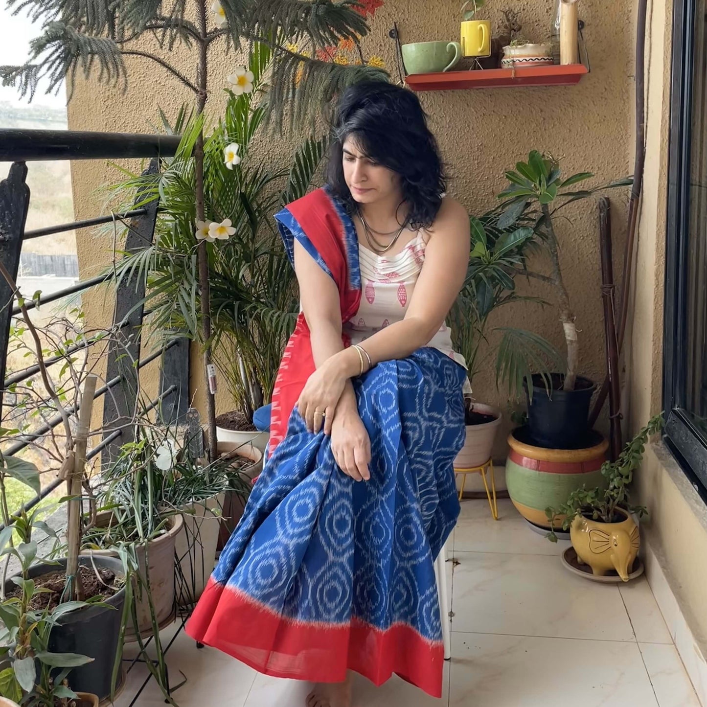 Blue Pochampally Ikkat cotton Saree