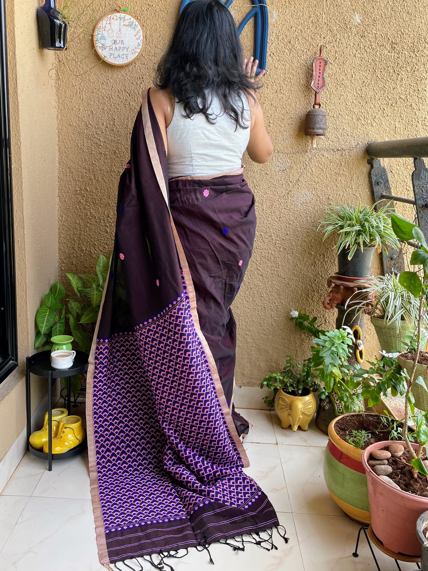 Chocolate Brown assam Cotton Saree