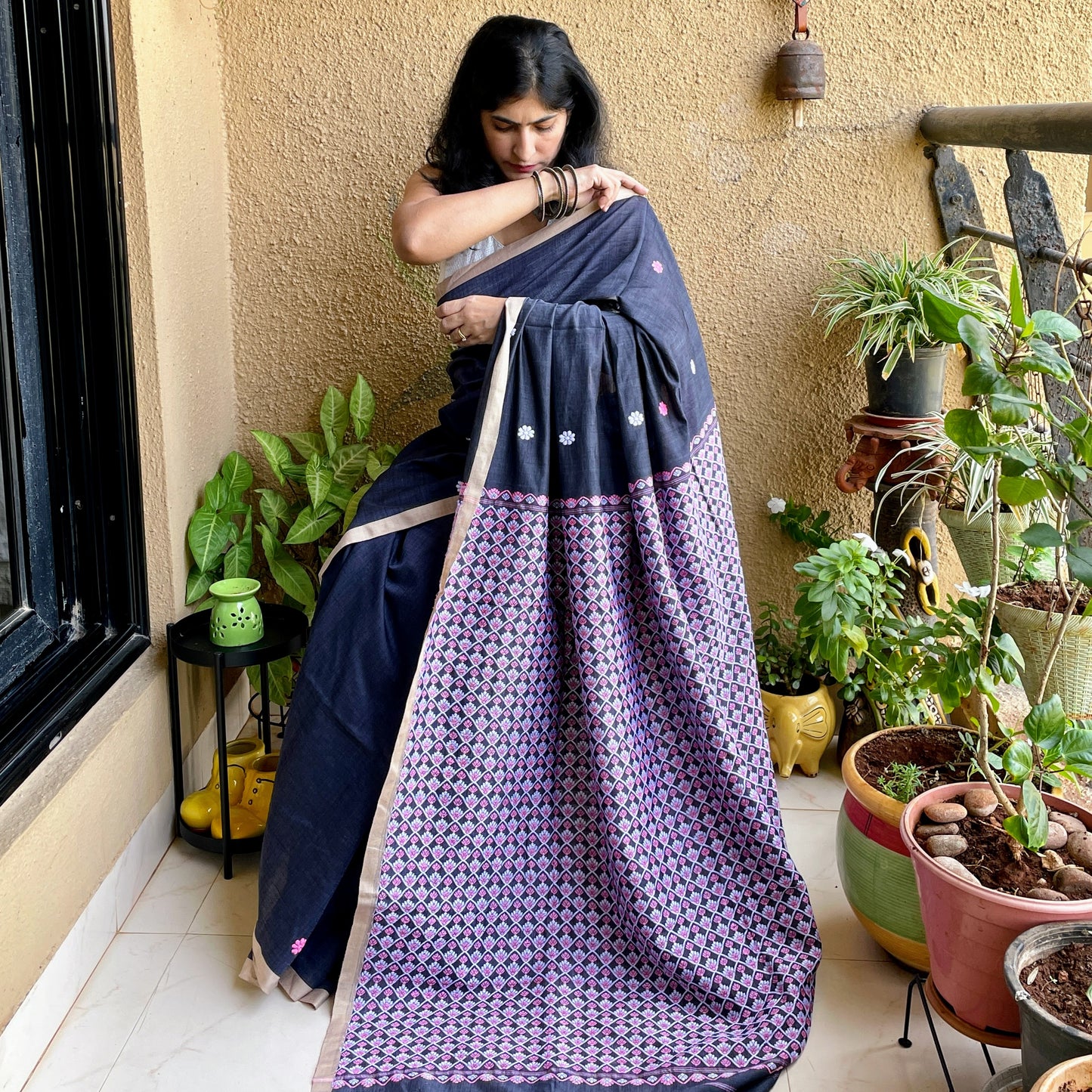 Grey Assam Cotton Saree