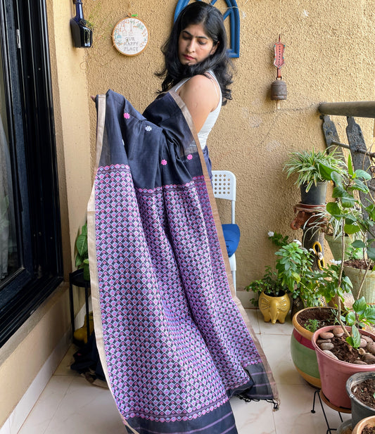 Grey Assam Cotton Saree