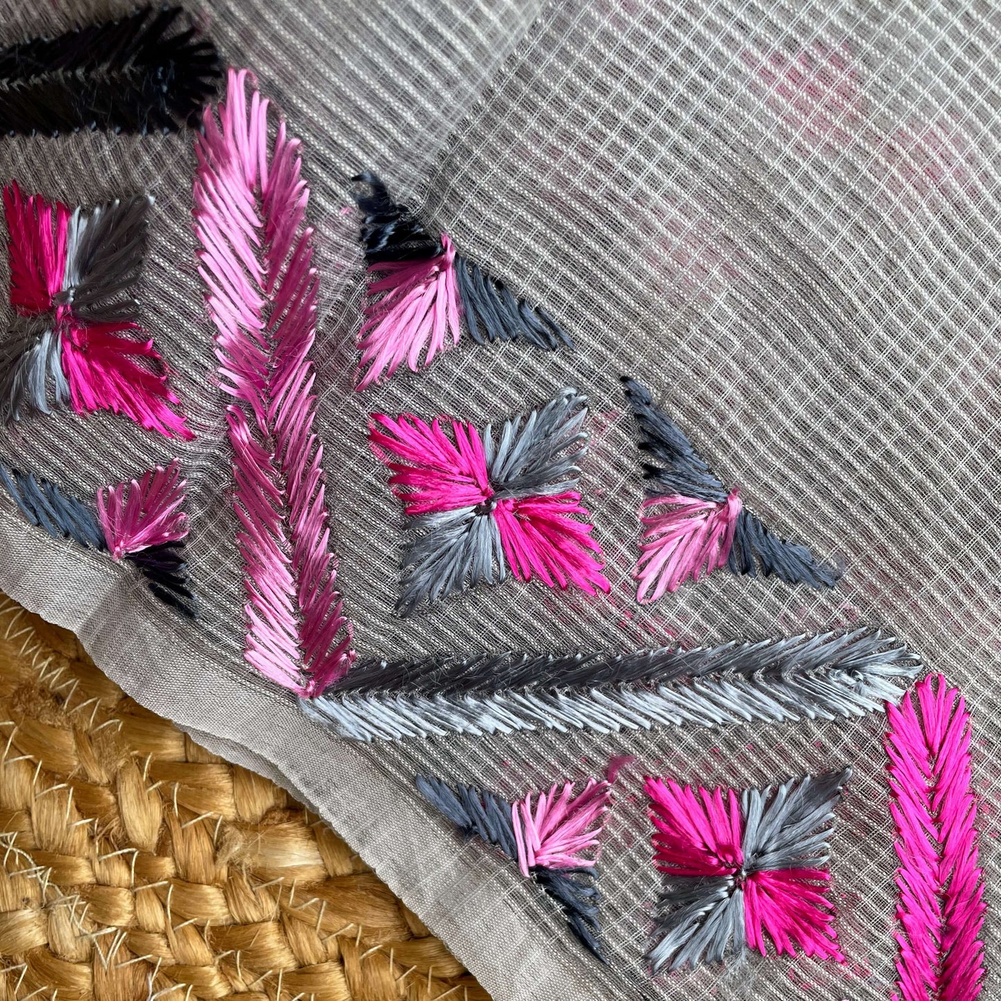 Grey Phulkari embroidery Dupatta