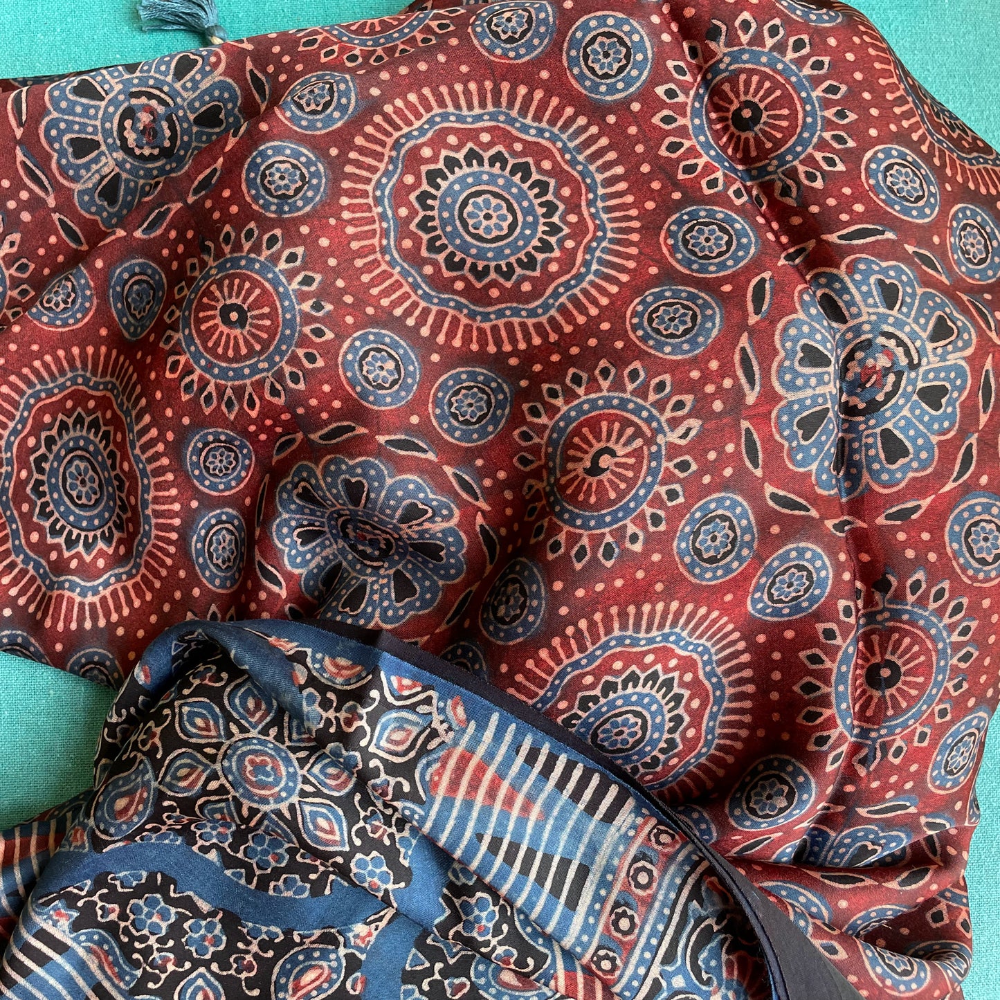 indigo rust silk ajrakh